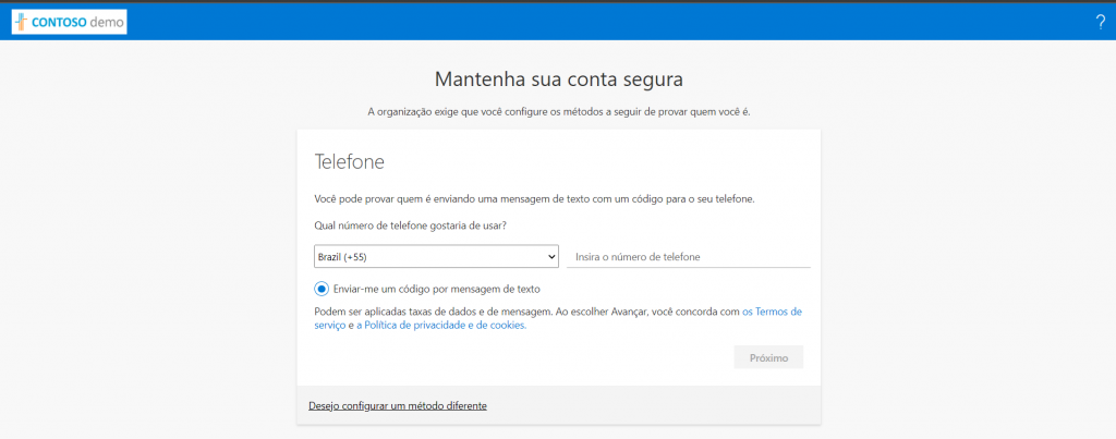 Configuração do MFA a partir do Azure AD