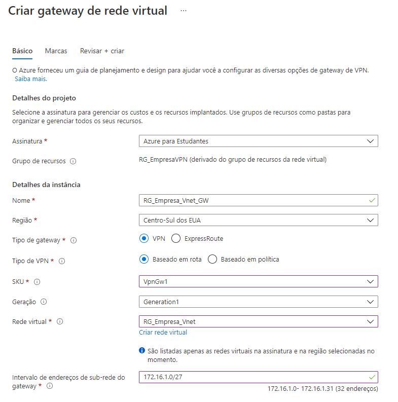 VPN Azure Point to site Configuração