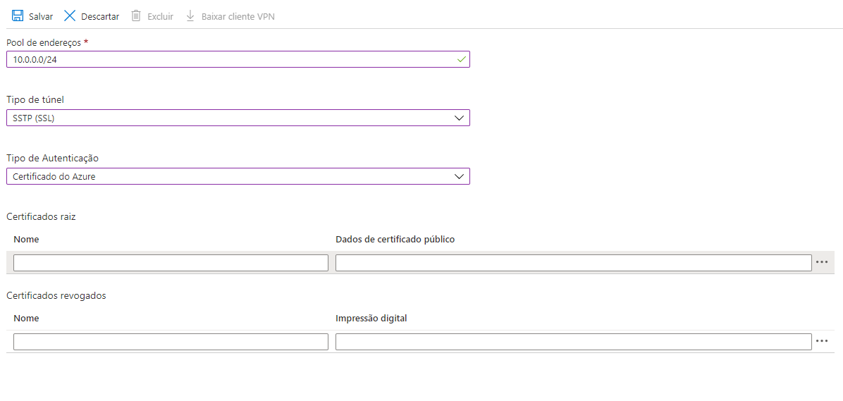 VPN Azure Point to site Configuração