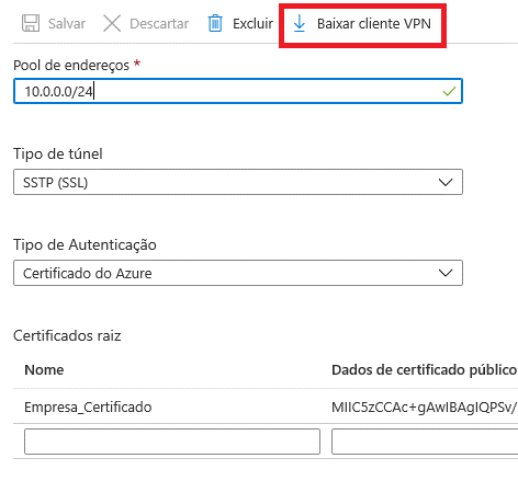 VPN Azure Point to site Configuração